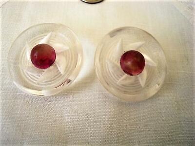 2 Vintage Reverse Carved Lucite Buttons Bullet Domed Deep Pink Plastic Centers
