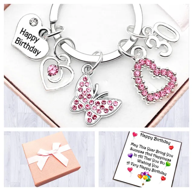16th. 18th. 21st BIRTHDAY GIFT. PINK BUTTERFLY. KEYRING. 30th. 40th. 50th