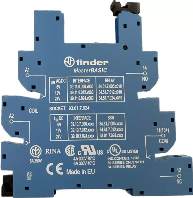 Finder 93.61.7.024 Relaissockel mit Haltebügel, mit LED, mit EMV-Entstörbeschalt