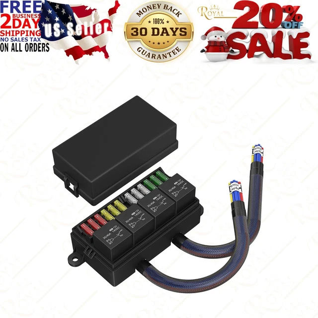 12 VOLT&FUSE RELAY Box PreWired Fuse and Relay Box with 4 Relays and