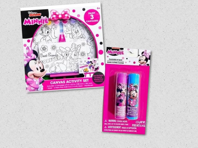 New Disney Junior Minnie Mouse Canvas Activity Set & Flavored Lip Balm (Bonus)