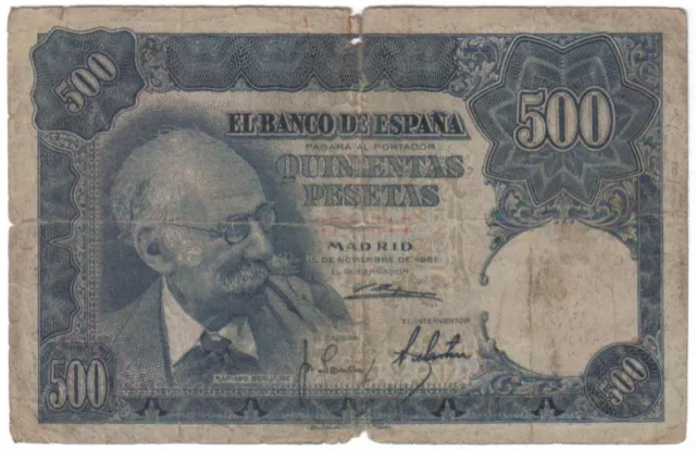 Spain 500 Pesetas 1951 Pick 142 Look Scans