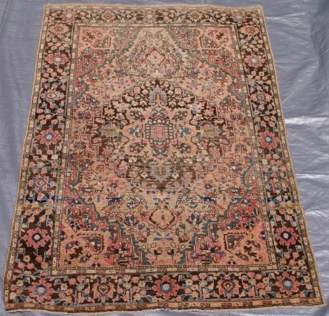 Magnificent Antique Saroukk Hand-Knotted Wool Oriental Rug Unique Colors 3'3"x5'