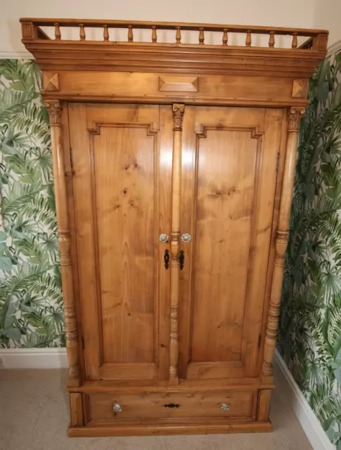 Antique Solid Pine Scandinavian Double Wardrobe, with Drawer