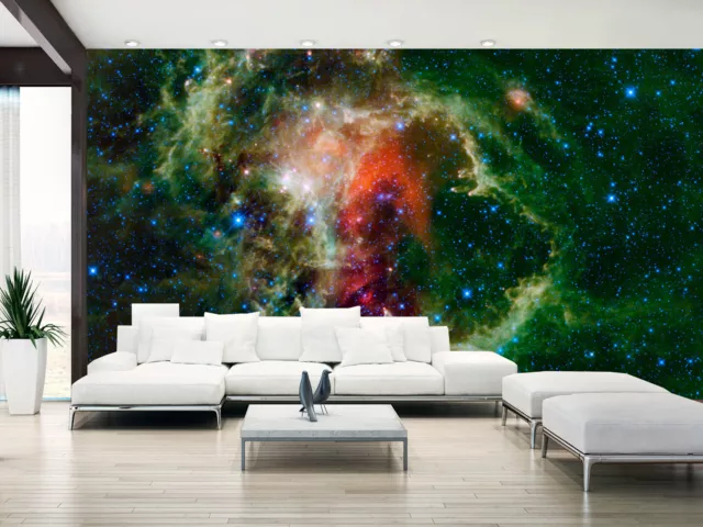 Space Galaxy Stars Planets Green Wallpaper Mural Photo Bedroom Home Poster Deco