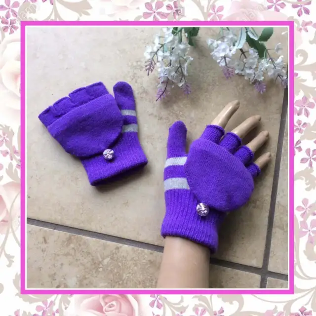 Gloves Fingerless Stripped Mitten Boho Purple Girl Gray Cute Fun Bohemian Pretty