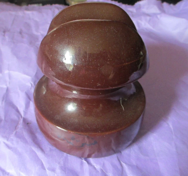 Antique Porcelain Ceramic Insulator Reddish Brown Glaze
