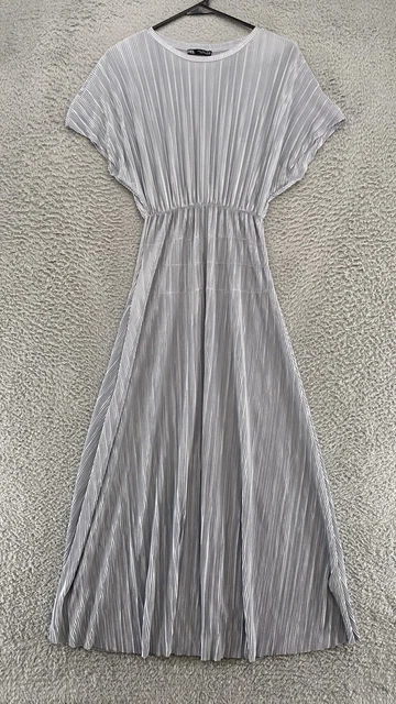 zara silver pleated dress ZARA METALLIC THREAD PLEATED DRESS, Size M, Brand new