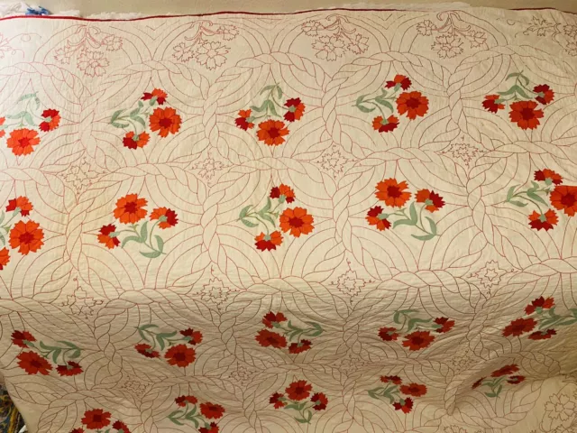 RARE Antique Vintage Embroidered "Red Work" Appliqué Quilt ~86"x78"~TLC~VVG!