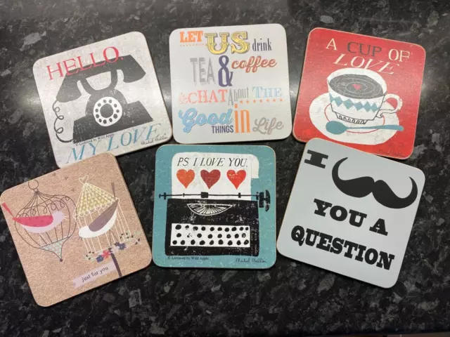 Set of 6 - Postcard Coasters with different designs Shabby Chic Drinks