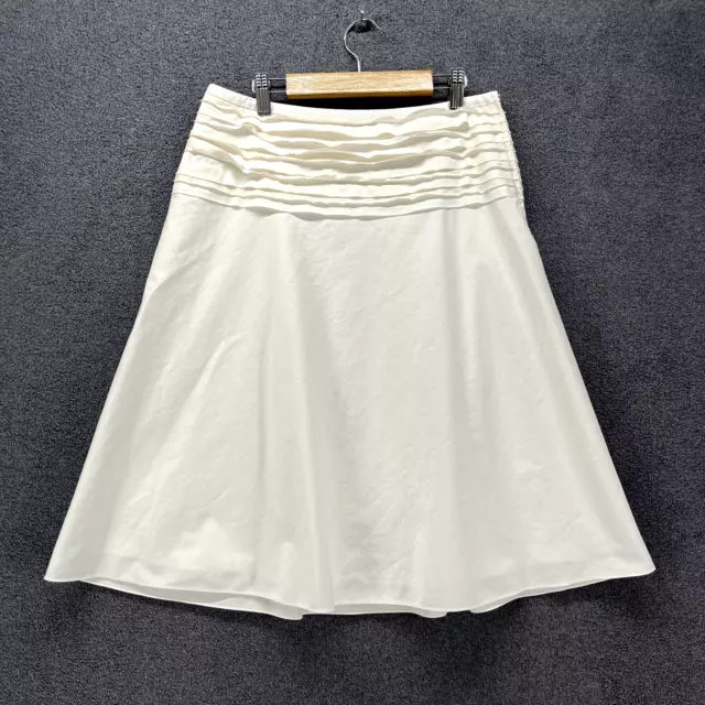 Elie Tahari Skirt Womens 6 White A Line cotton satin lined side zipped