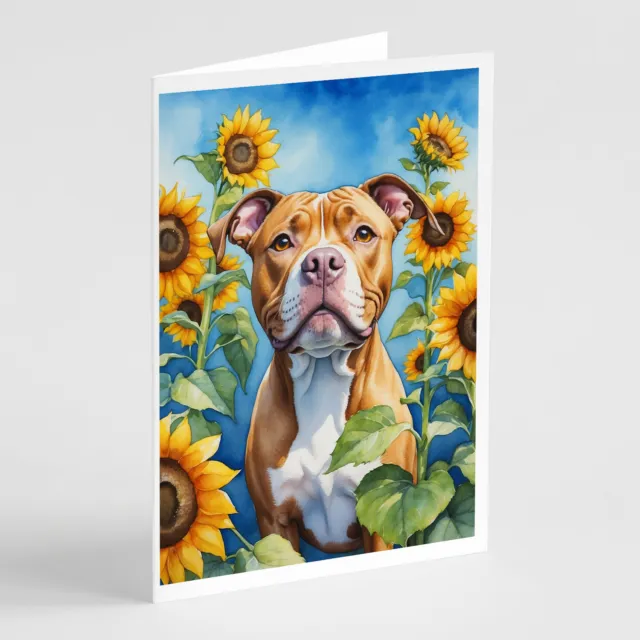Pit Bull Terrier in Sunflowers Greeting Cards Envelopes Pack of 8 DAC6133GCA7P