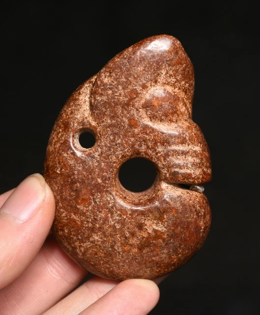 2.8" Old Chinese Hongshan Culture Jade Carving Yu Pig Dragon Statue Pendant