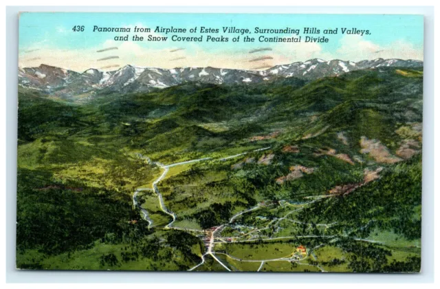 Postcard Panorama from Airplane Estes Village Park Linen Posted Aerial View