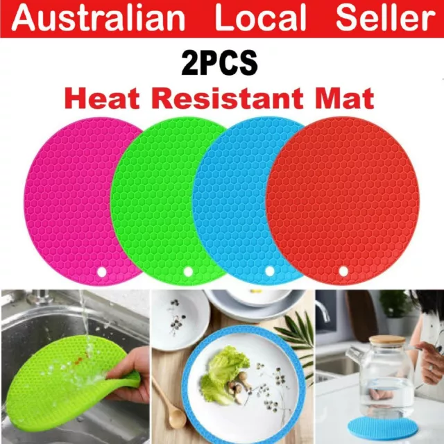 2Pcs Heat Resistant Silicone Non-Slip Round Trivet Mat Oven Mitt Pad Pot Holder