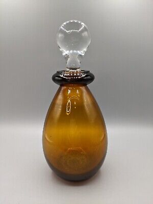 Vintage Amber Hand Blown Art Glass Perfume Bottle & Stopper Decanter Cruet 7"H