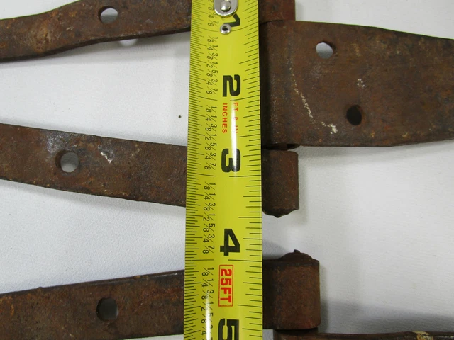Antique Vintage Set pair Of forged Iron Barn Door Strap Hinges unusual 11.5" 7