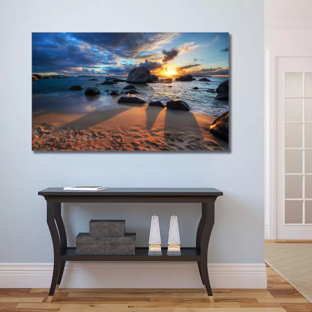 Framed canvas prints seascape time-lapse wall art sunset beach rock shadow life