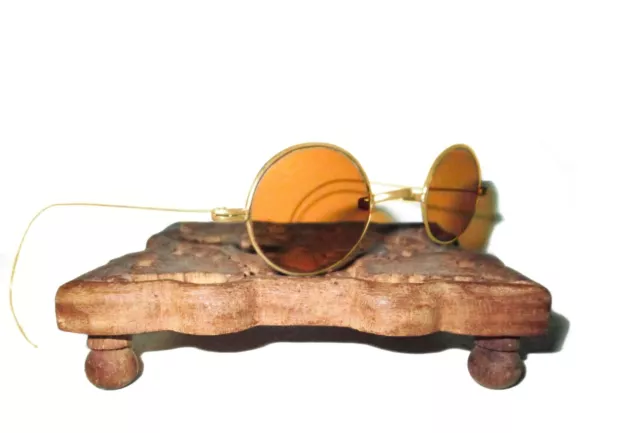 Antique Amber Sunglasses Orange Civil War Glasses Old Vtg Spectacles