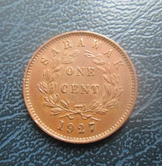 1927 Sarawak One Cent, Rajah C.V.Brooke, Lustrous, High Grade