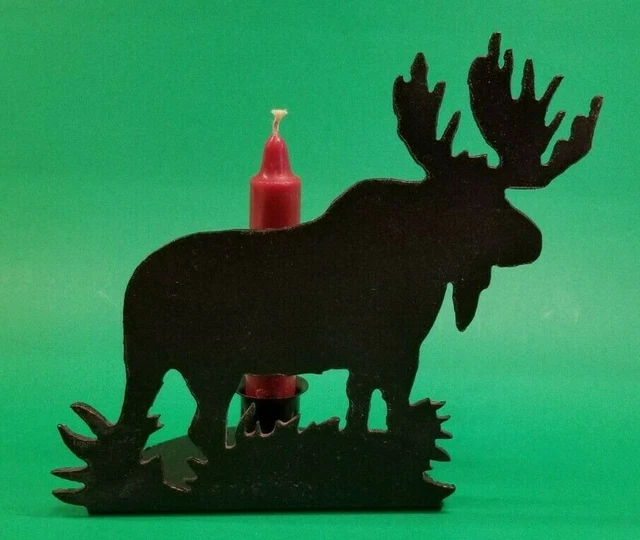 Wrought Iron Moose Candle Holder Lodge Style 7 x 7 Rustic Primitive Cabin Decor