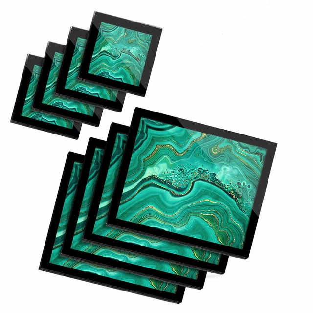 4x Glas Tischsets & Untersetzer - Grün Achat Marmor Effekt Tinte Kunst #21830