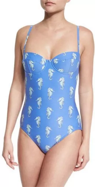 Kate Spade SMALL blue champagne reef seahorse print underwire one-piece swimsuit