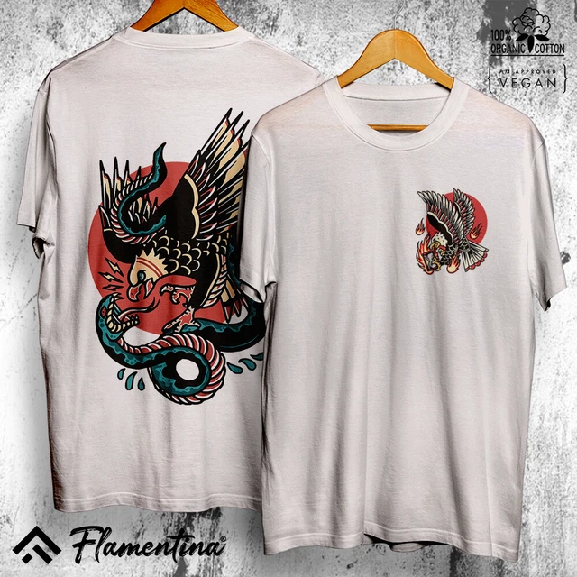 Mens Organic Cotton T-Shirt Eagle vs Snake Hourglass Tattoo Design Top F005