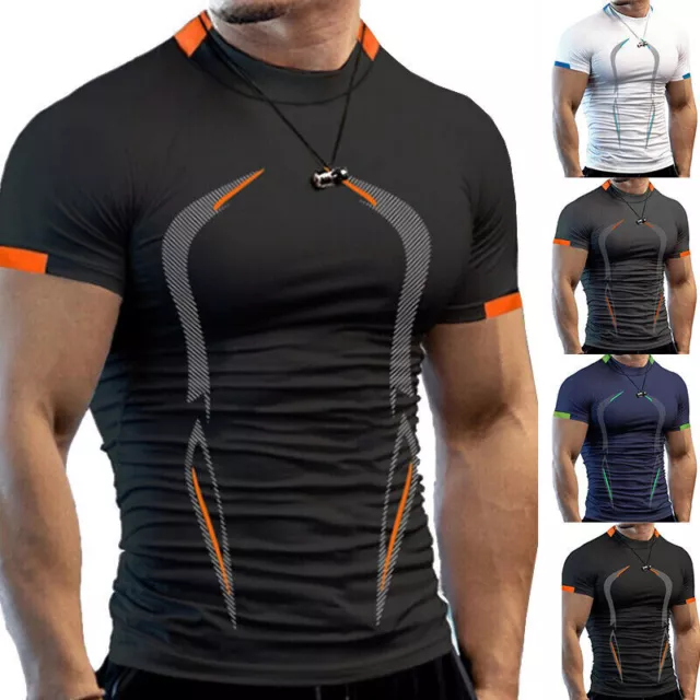 Gym Fit T shirt Mens Training Top Fitted T-Shirt Tee Muscle Short Sleeve Workout