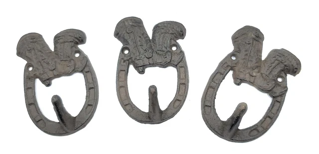 Coat Key Tack Hook Cast Iron Cowboy Boots Western Farm Country Barn Decor Set/3