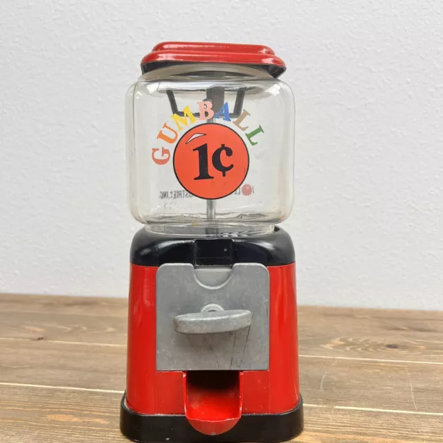 Vintage Jolly Good Industries Red 1 Cent Gumball Machine Metal & Glass  VGC
