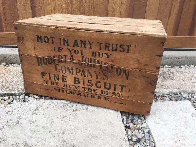 Vintage Wooden Crate Johnston Biscuit Cracker Milwaukee Wisconsin Wood Box