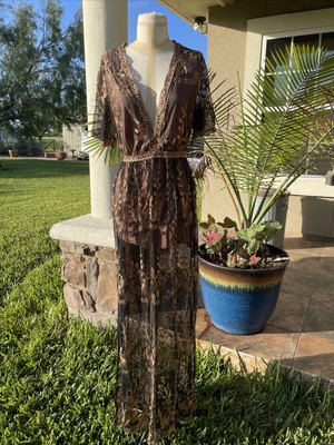 Haute Monde Metallic Gold Maxi Romper Dress Sz M