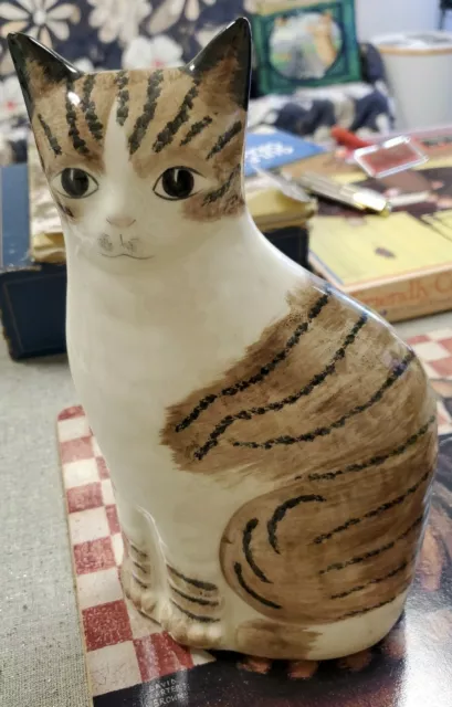 Brown, Black and white ceramic Cat Figurine hand painted 10 in tall