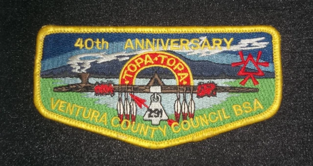 Oa Order Of The Arrow Topa Topa Lodge  291 Bsa Ventura County 40Th Ann Flap Rare