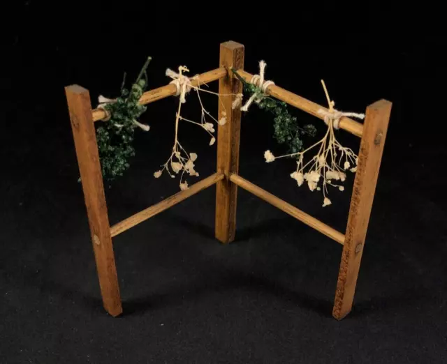 Vintage Miniature Dollhouse Artisan Herb Wood Drying Rack