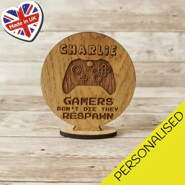 Personalised Gamer Xbox Video Game Circle Stand Up Plaque Engraved Any Name Gift