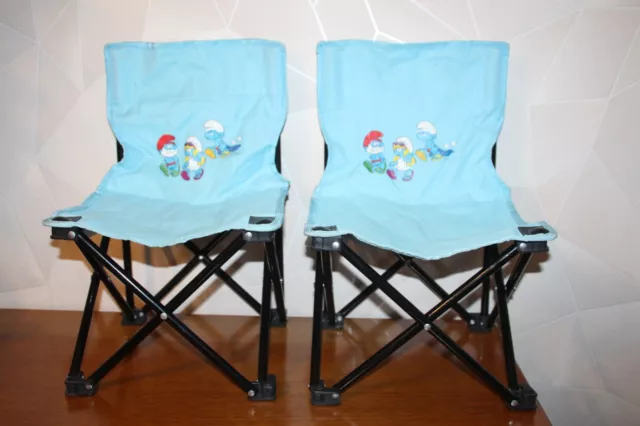 2 Petites Chaises Pliantes De Camping Ou Jardin Pour Enfants / Deco Schtroumpf