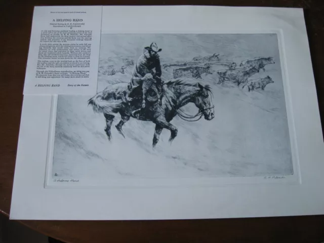 American Western COWBOYS by R.H. PALENSKE Talio-Crome Etching HELPING HAND Calf