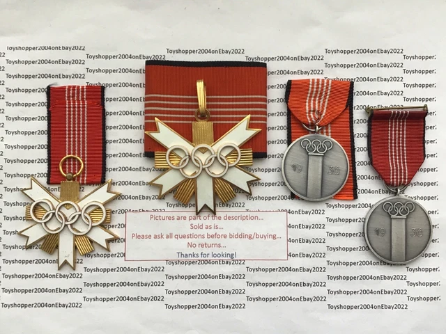 German WW2 1957 4 x 1936 Olympics Honor Cross and Commerative Medal Awards Set German WW2 1957 4 x 1936 Olympics Honor Cross and Commerative Medal Awards Set