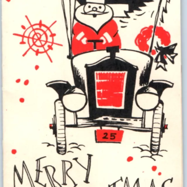 1925 Santa Driving Model T Touring Car Ford Auto  Mini Christmas Card Xmas C42