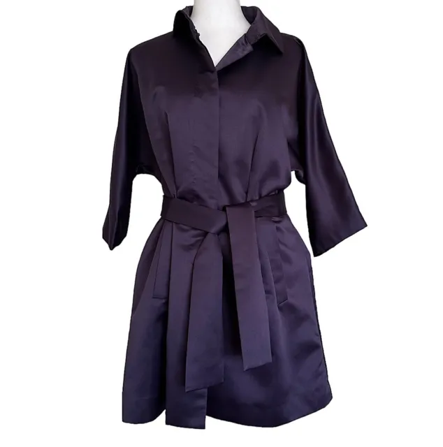 Simply Vera Wang Women’s Purple Satin Tie Waist Jacket Trench Coat Size S/P