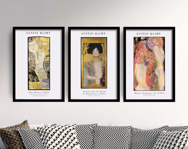 Set of Three Gustav Klimt Gallery Paintings, Water Serpents Art Print Poster