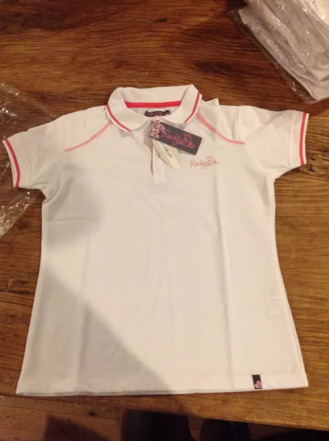 Rockfish Rider Polo Shirt Top With Coolskyn Short Sleeve White/Pink Child L SALE