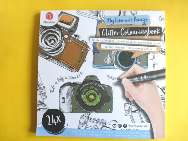 Malbuch für Erwachsene 24 Vorlagen Kamera ,Schlüssel & co Glitzer ca:21x21cm