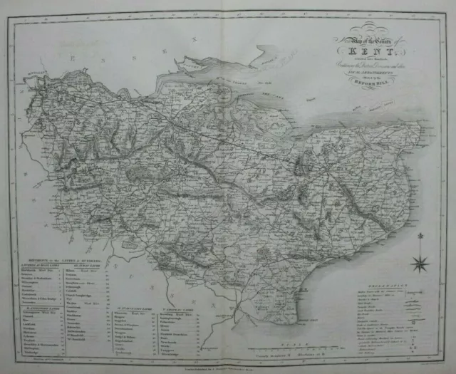 KENT original antique county map, Reform Bill, W. Ebden, J. Duncan, 1838 2