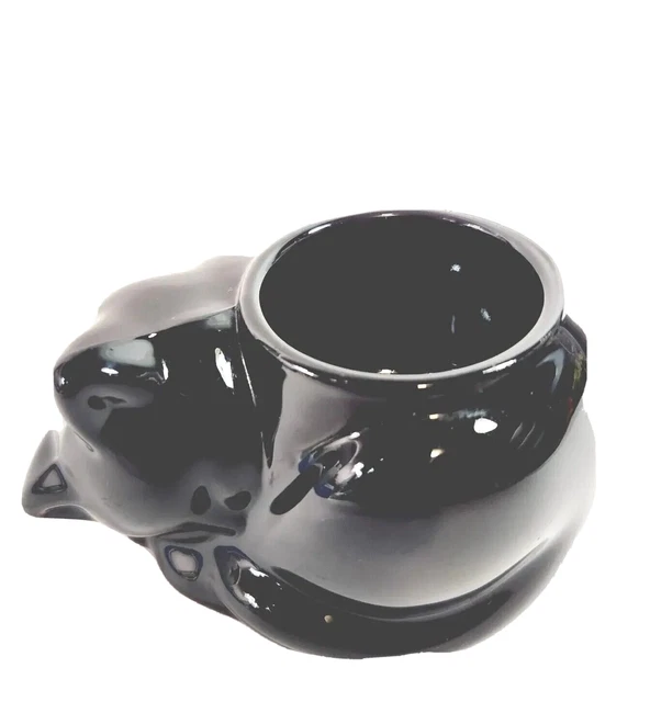 Indiana Glass Black Sleeping Kitty Cat 4" Votive Candle Holder Paperweight USA