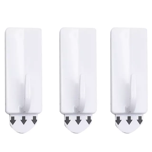 ADHESIVE WALL HOOKS 3Pc White Plastic Removable Kitchen Bathroom Storage Pegs