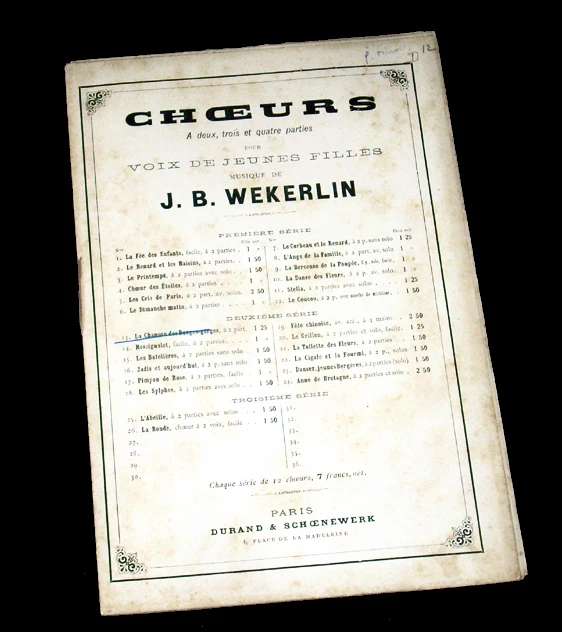 la chanson des rouges gorges choeur à 2 voix jeunes filles piano 1885 Wekerlin