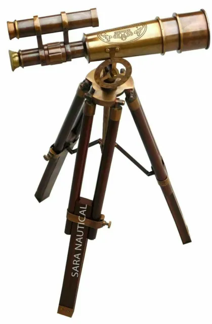 Nautisch Messing Teleskop Sptglass Holz Dreibeinstativ Sammlerstück Schreibtisch